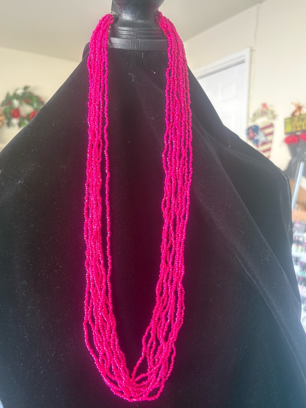 Multi-Strand Hot Pink Seed Bead Necklace - Women Jewelry